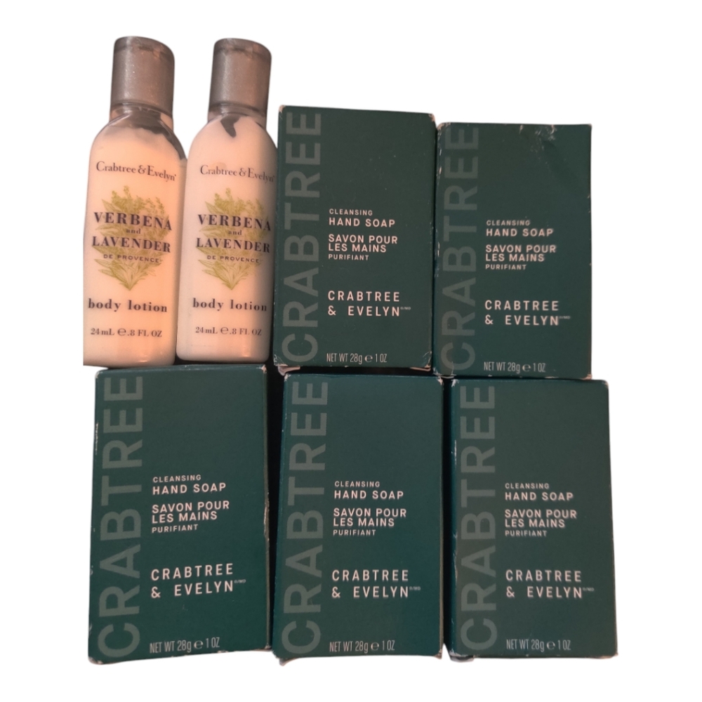Crabtree & Evelyn (5)hand soaps & (2) Verbena Lavender lotion bundle